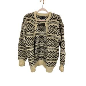 Musk Ox Womens S Oversized Cardigan 100% Pure Virgin Icelandic Wool Fair Isle